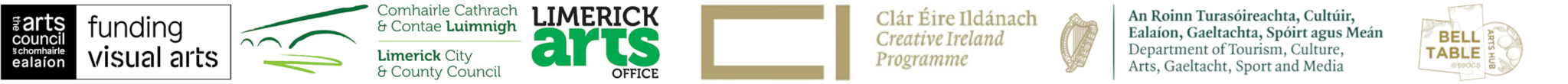 The logos for the Arts Council of Ireland; Limerick City and County Council; Limerick Arts Office; Creative Ireland; Lime Tree Theatre | Belltable; and the Department of Tourism, Culture, Arts, Gaeltacht, Sport, and Media.