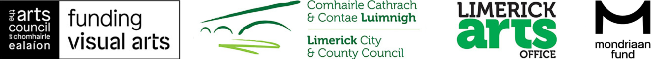 The logos for the Arts Council of Ireland, Limerick City and County Council, Limerick Arts Office, and the Mondriaan Fund.