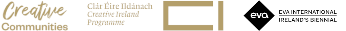 The logos for Creative Communities, Creative Ireland, and EVA International.