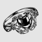 A drawing of a six-headed claddagh ring.