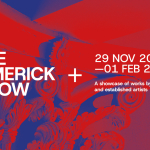 A graphic reading 'The Limerick Show. 29 Nov 2024 - 01 Feb 2025. A showcase of works by emerging and established artists." This text is on a red-and-blue edit of a close-up of a pillar capital in Ormston House.